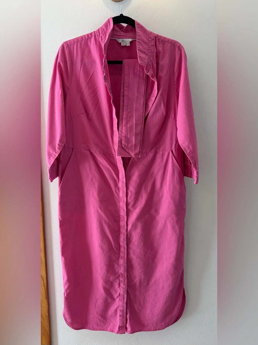 Boden Linen Cotton Midi Shirt Dress 3/4 Sleeve Button Front Pink Size 8R